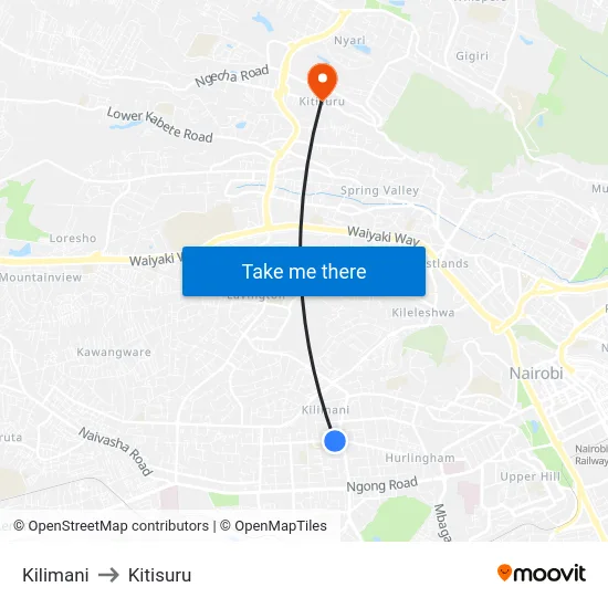 Kilimani to Kitisuru map