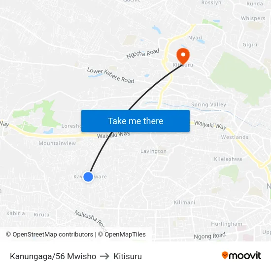 Kanungaga/56 Mwisho to Kitisuru map