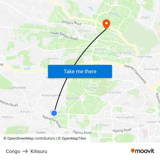 Congo to Kitisuru map