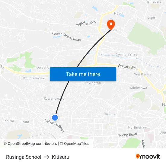 Rusinga School to Kitisuru map