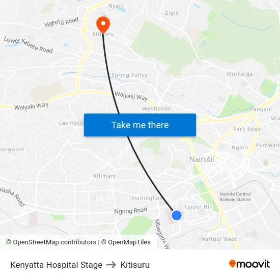 Kenyatta Hospital Stage to Kitisuru map