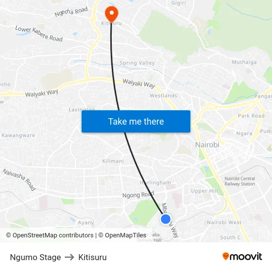 Ngumo Stage to Kitisuru map