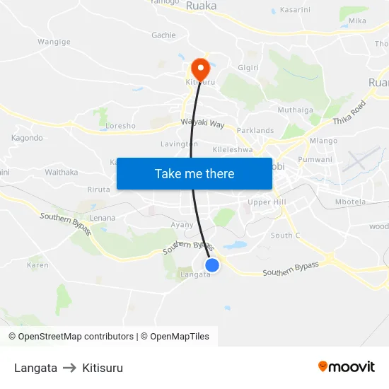 Langata to Kitisuru map