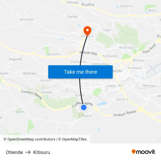 Otiende to Kitisuru map