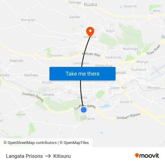 Langata Prisons to Kitisuru map