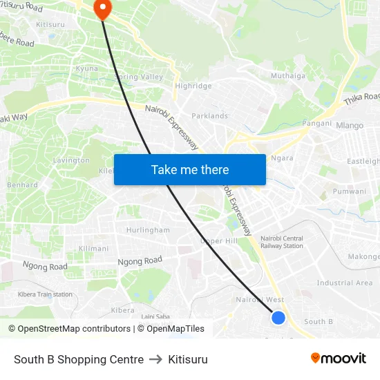 South B Shopping Centre to Kitisuru map