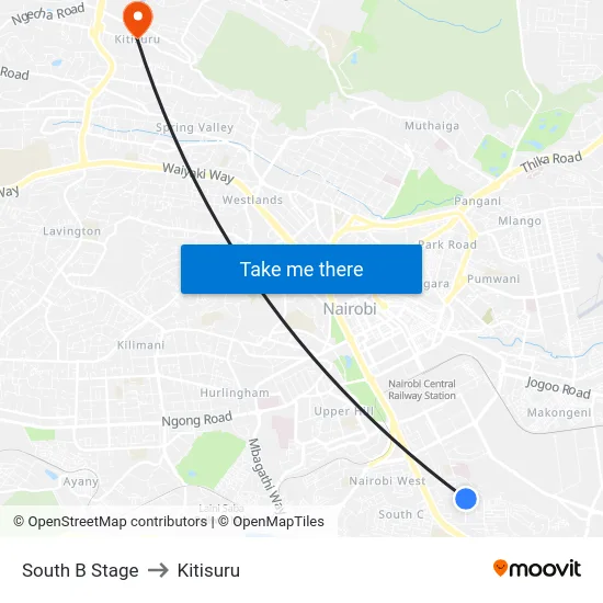 South B Stage to Kitisuru map