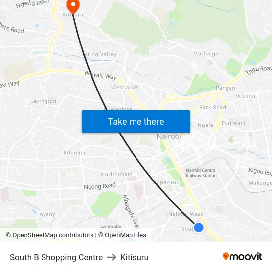 South B Shopping Centre to Kitisuru map