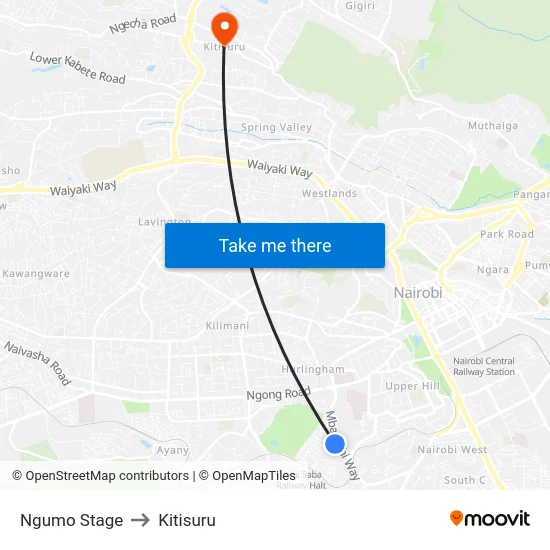 Ngumo Stage to Kitisuru map