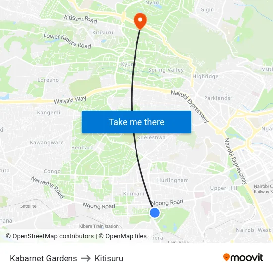 Kabarnet Gardens to Kitisuru map