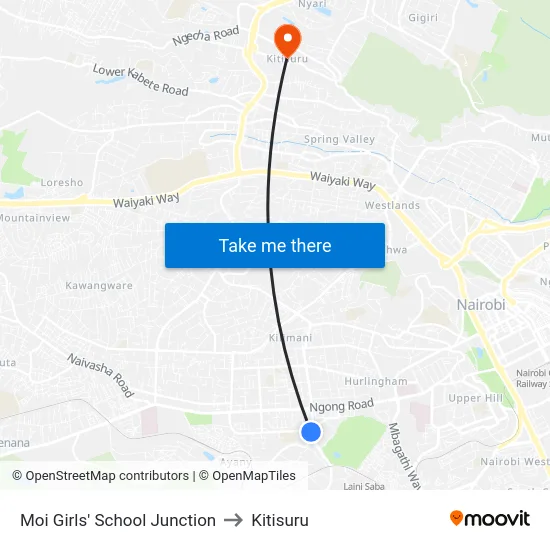 Moi Girls' School Junction to Kitisuru map