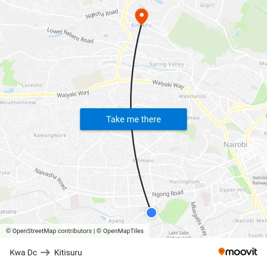 Kwa Dc to Kitisuru map