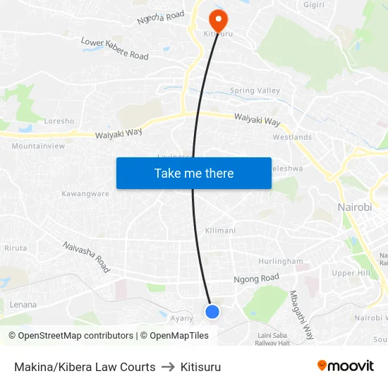 Makina/Kibera Law Courts to Kitisuru map