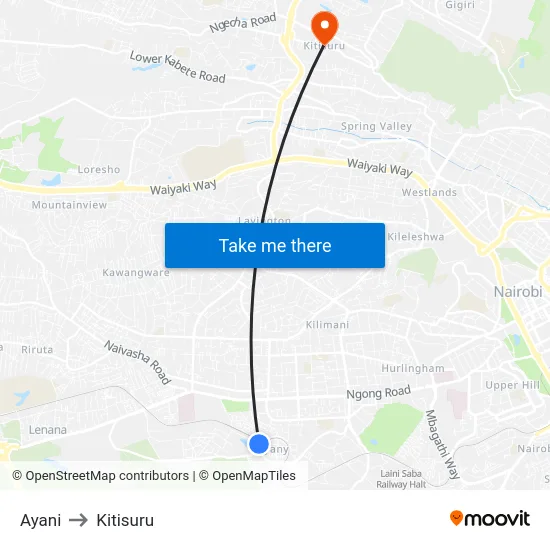Ayani to Kitisuru map
