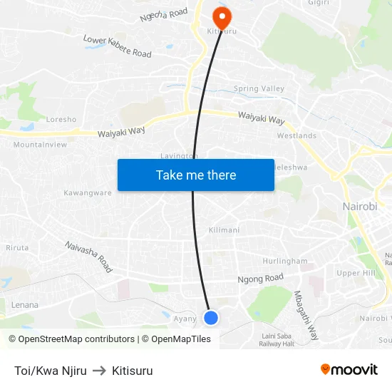 Toi/Kwa Njiru to Kitisuru map