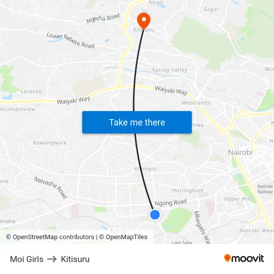 Moi Girls to Kitisuru map