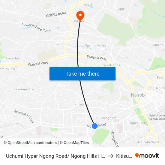 Uchumi Hyper Ngong Road/ Ngong Hills Hotel to Kitisuru map