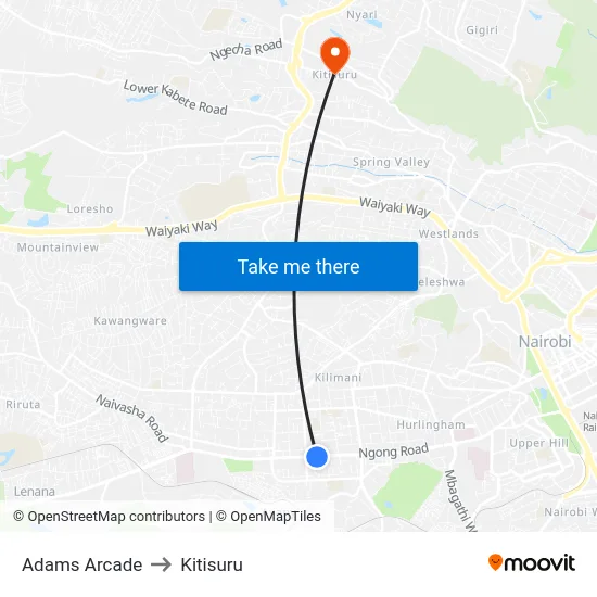 Adams Arcade to Kitisuru map