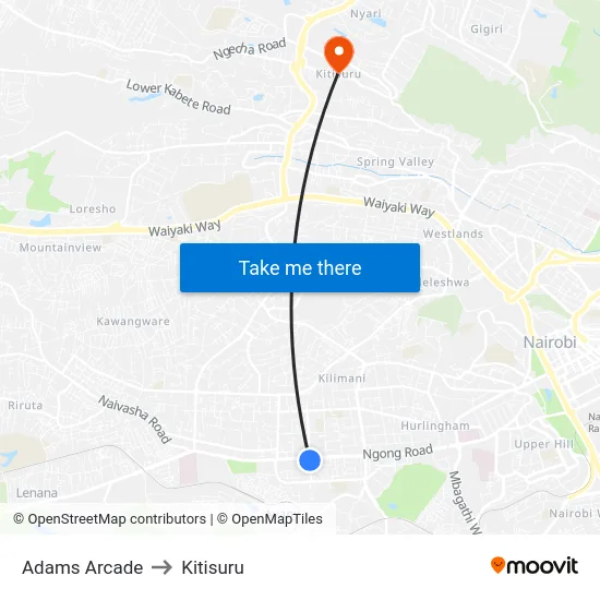 Adams Arcade to Kitisuru map