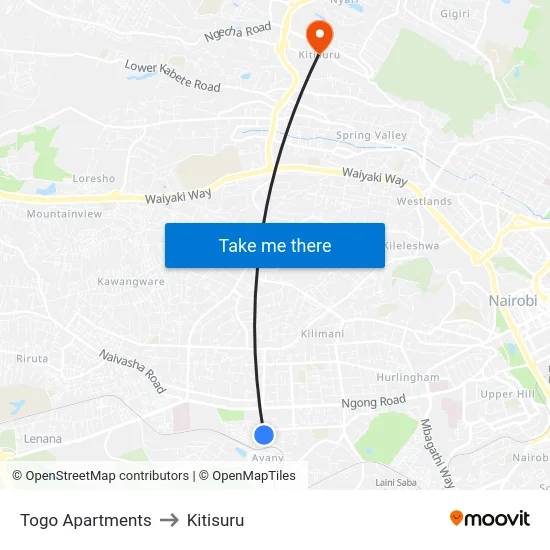 Togo Apartments to Kitisuru map