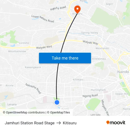 Jamhuri Station Road Stage to Kitisuru map