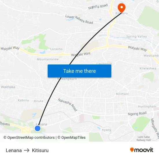 Lenana to Kitisuru map