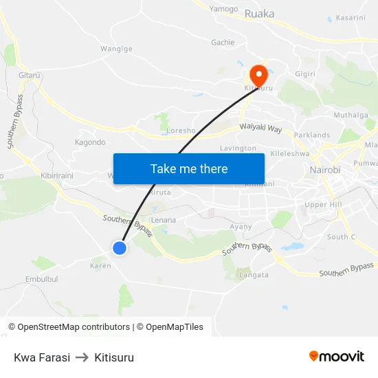 Kwa Farasi to Kitisuru map