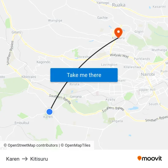 Karen to Kitisuru map