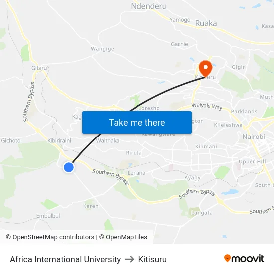 Africa International University to Kitisuru map
