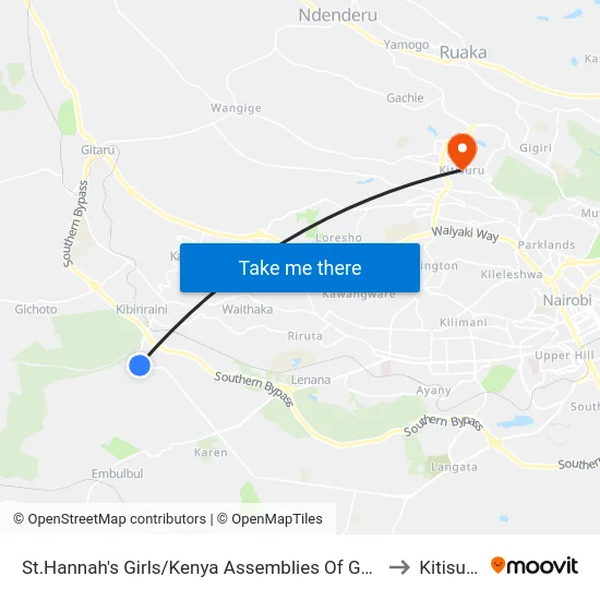 St.Hannah's Girls/Kenya Assemblies Of God to Kitisuru map
