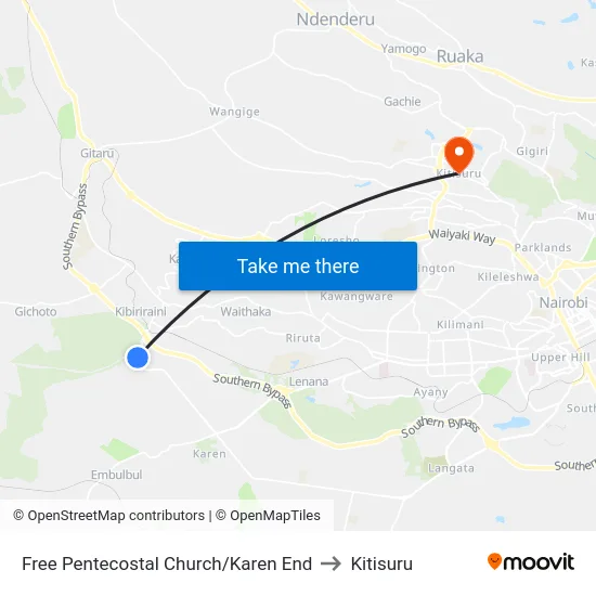Free Pentecostal Church/Karen End to Kitisuru map
