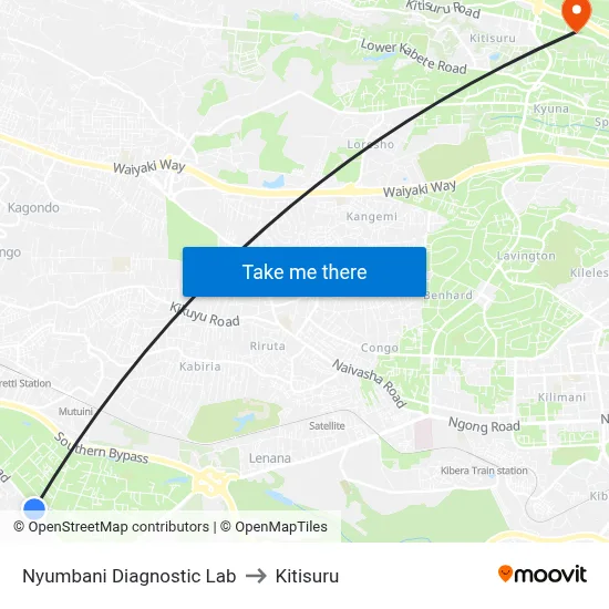 Nyumbani Diagnostic Lab to Kitisuru map