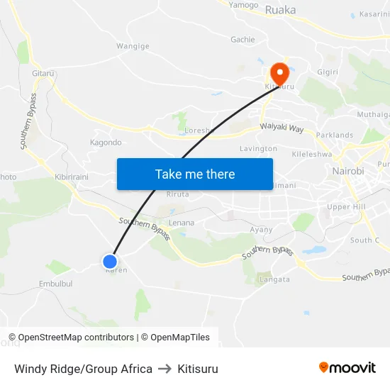 Windy Ridge/Group Africa to Kitisuru map