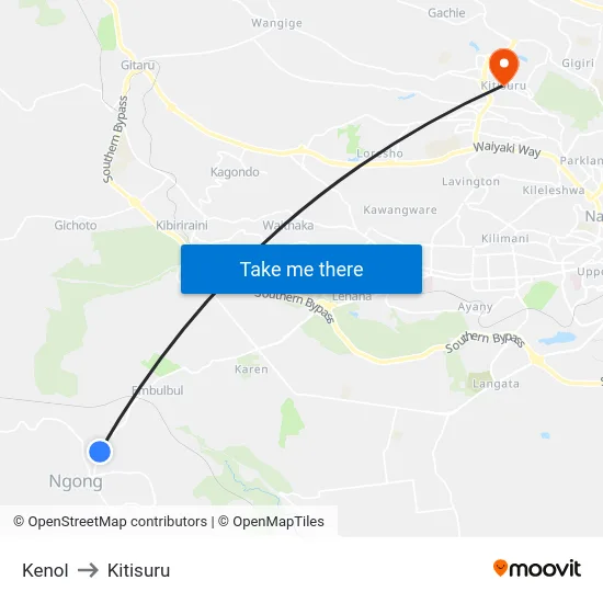 Kenol to Kitisuru map