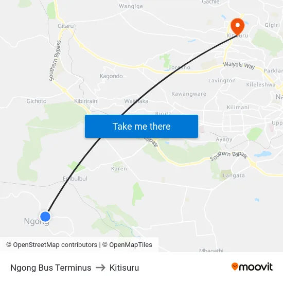 Ngong Bus Terminus to Kitisuru map