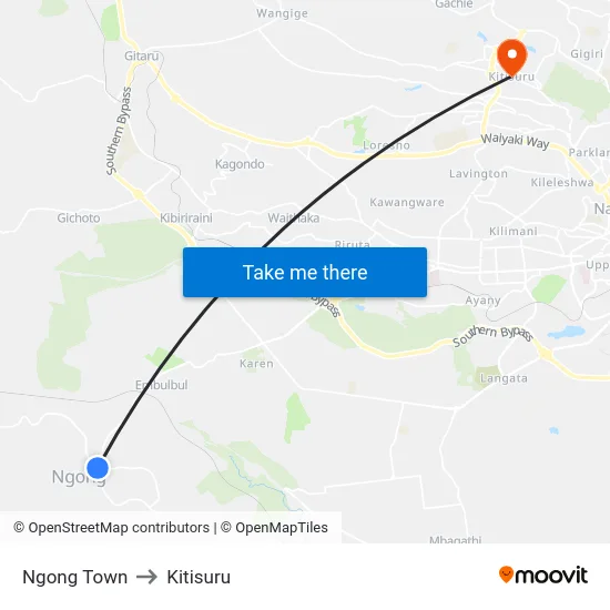 Ngong Town to Kitisuru map
