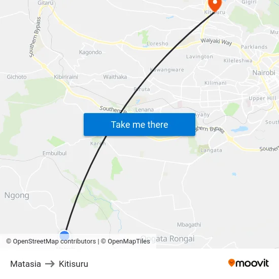 Matasia to Kitisuru map