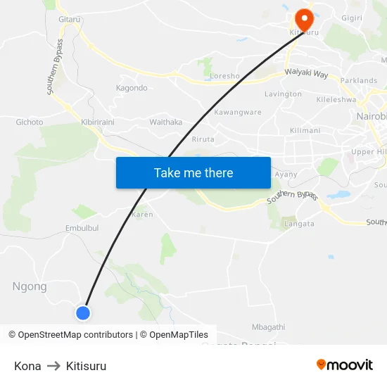 Kona to Kitisuru map