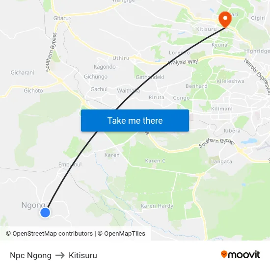 Npc Ngong to Kitisuru map