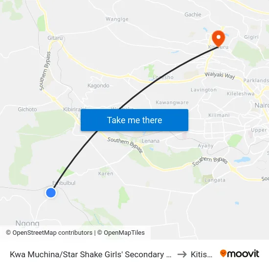 Kwa Muchina/Star Shake Girls' Secondary School to Kitisuru map