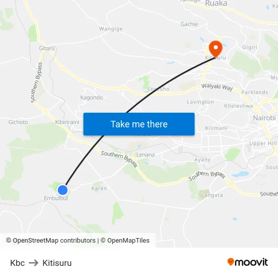 Kbc to Kitisuru map