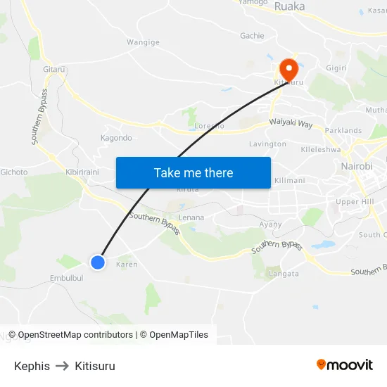 Kephis to Kitisuru map