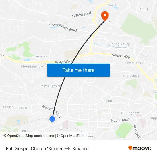 Full Gospel Church/Kiruria to Kitisuru map