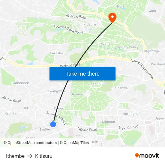 Ithembe to Kitisuru map