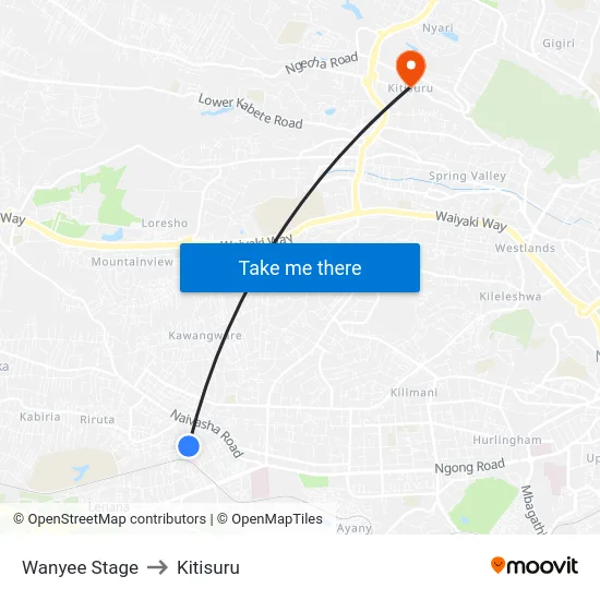 Wanyee Stage to Kitisuru map