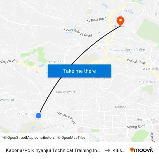 Kaberia/Pc Kinyanjui Technical Training Institute to Kitisuru map