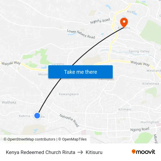 Kenya Redeemed Church Riruta to Kitisuru map