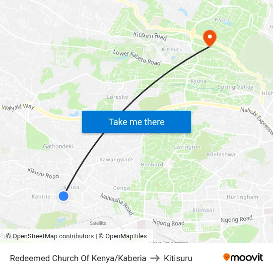 Redeemed Church Of Kenya/Kaberia to Kitisuru map