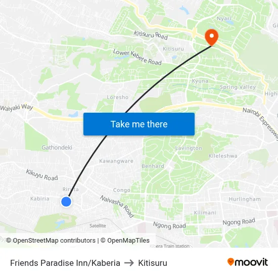 Friends Paradise Inn/Kaberia to Kitisuru map