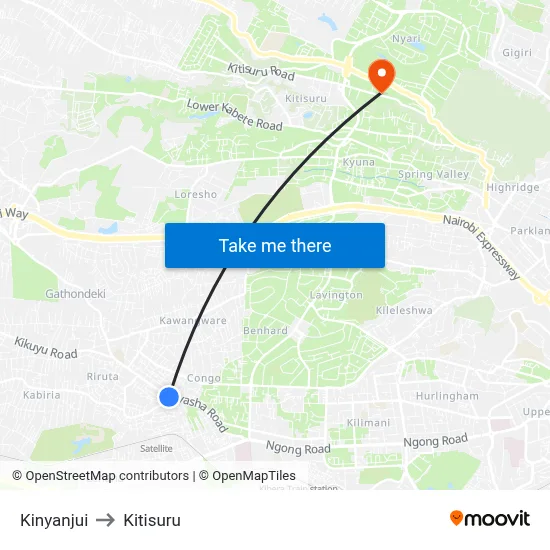 Kinyanjui to Kitisuru map
